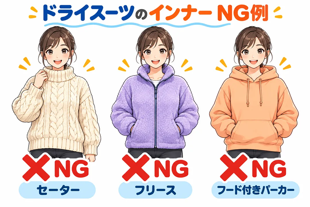 ドライスーツ、インナーNG例